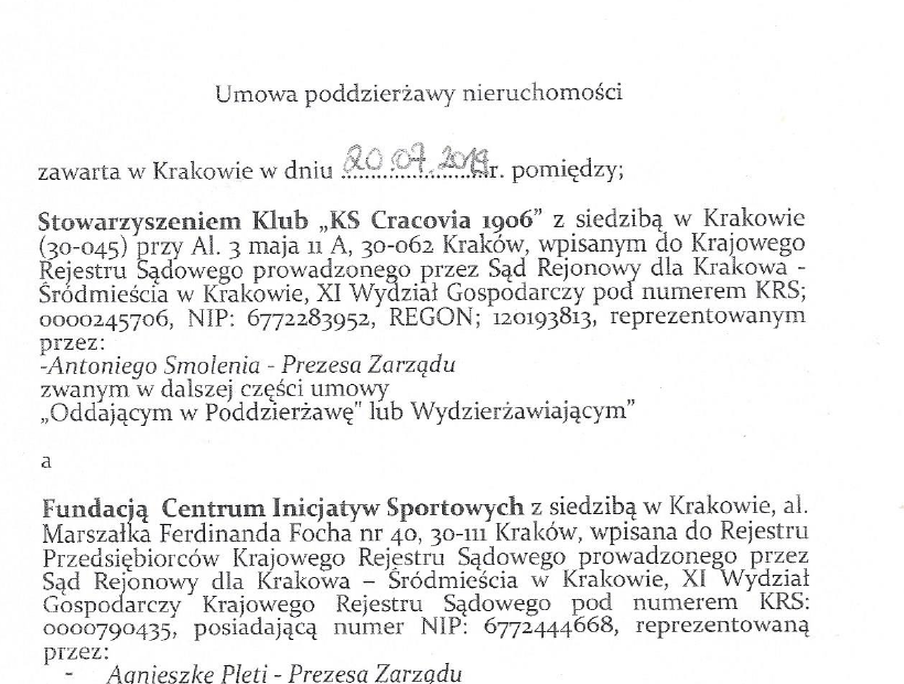 Fragment umowy poddzierżawy z datą 20 lipca 2019 r. i stronami umowy